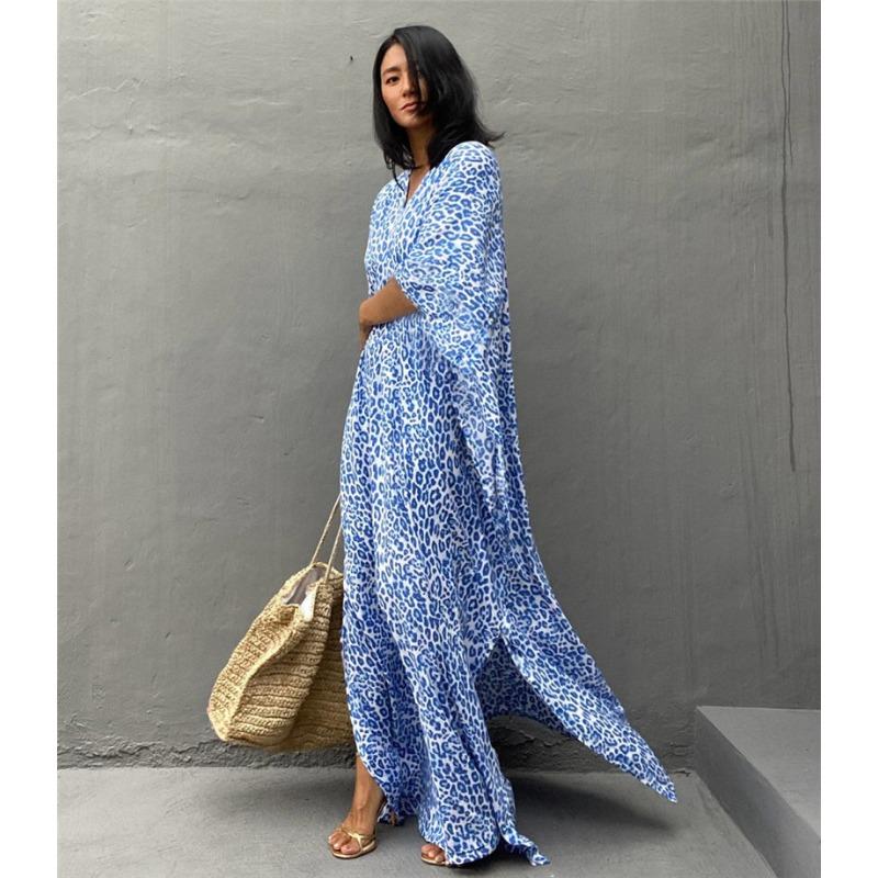 Strandkleid mit Leopardenmuster und Polka Dots in Übergröße für Damen, locker geschnitten, lang, zum Überziehen, Badeanzug