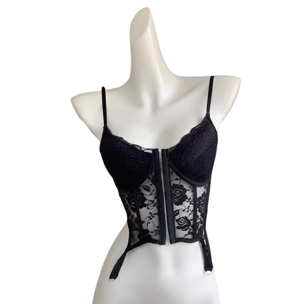 

Топ-корсет с кружевом Slim Fit Sexy Push Up с вырезами и подвязками Уличная одежда Цветочная кружевная майка Девушка M чёрный