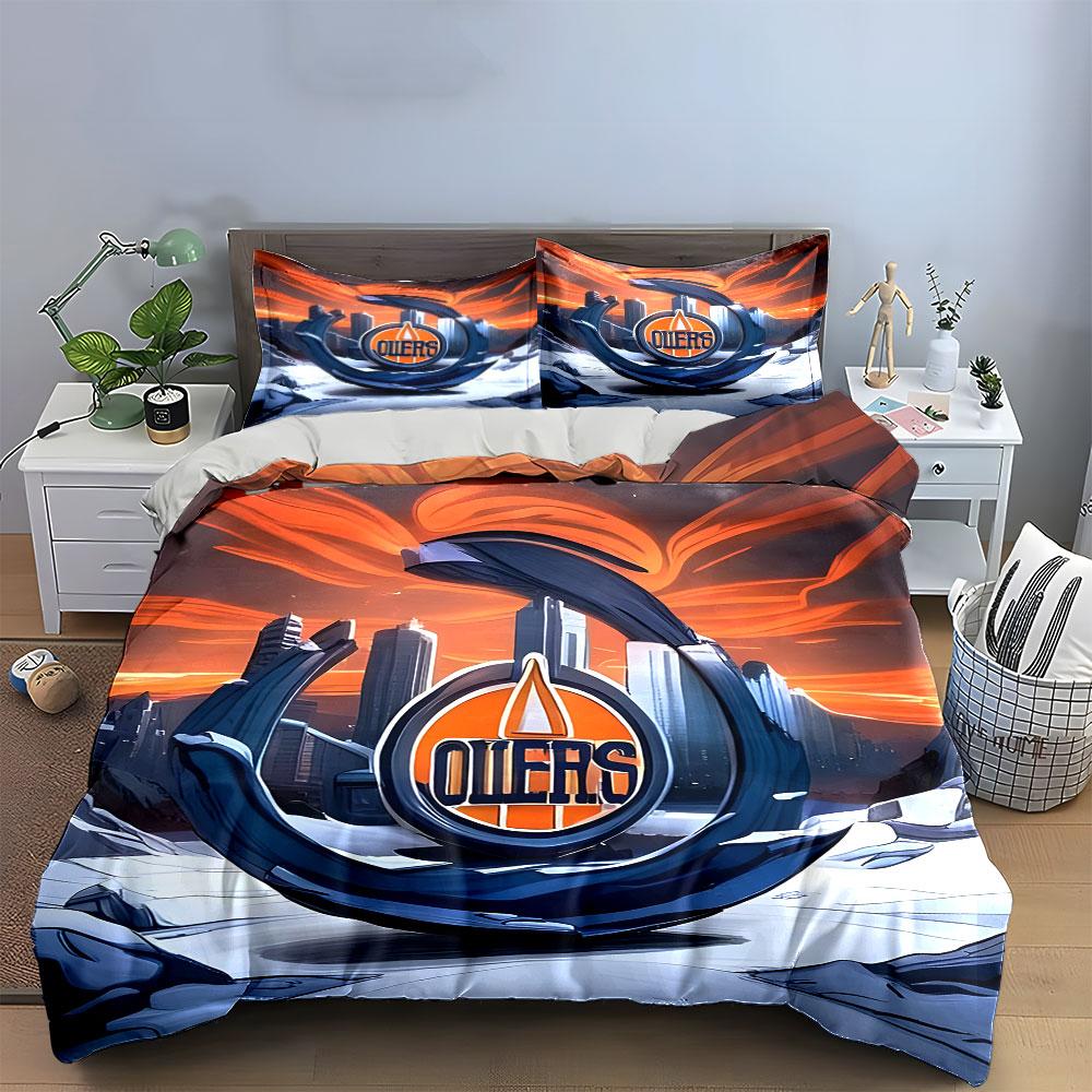"Cityscape with Oilers Logo Design" Print Bedding Set Duvet Cover Pillowcases (1* Duvet Cover 2* Pillowcases Do Not Include Comforter)