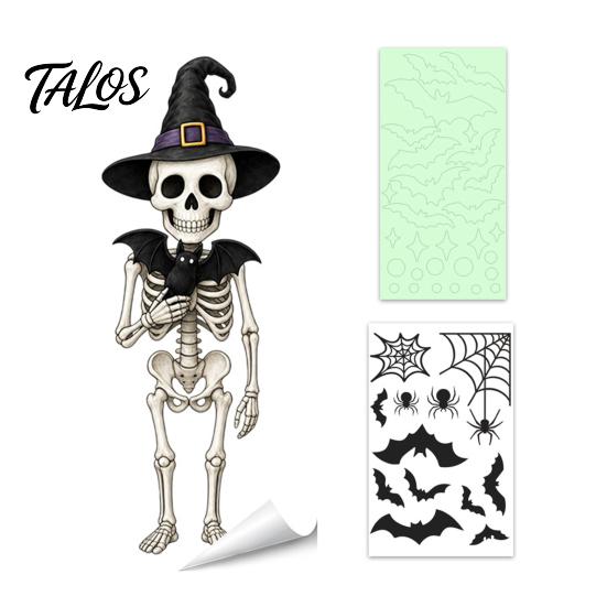 Talos Halloween Glow-in-the-Dark Window Cling, Spooky Ghost Skeleton Glass Sticker, Waterproof Static Decal for Holiday Party