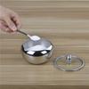 Large Capacity 300ML Sugar Bowl Stainless Steel Sugar Bowl with Glass Lid and Spoon Seasoning Spice Bowl Container KC0247