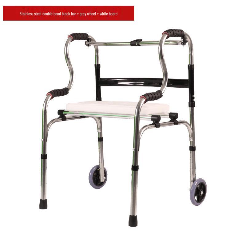 Stainless Steel Rollator Walker with Seat and Wheels - Rehabilitation Support Frame