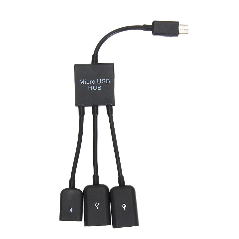 

3 in 1 Micro USB HUB Adapter Double USB 2.0 Host OTG Adapter Cable Micro USB To 2 OTG Dual Port HUB Cable Y Splitter for Samsung чорний