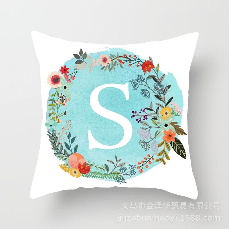 Blue Letter Pattern Throw Pillow Cover With Short Plush Print Living Room Sofa Decoration Cushion Cover Pillow Covers Decorative