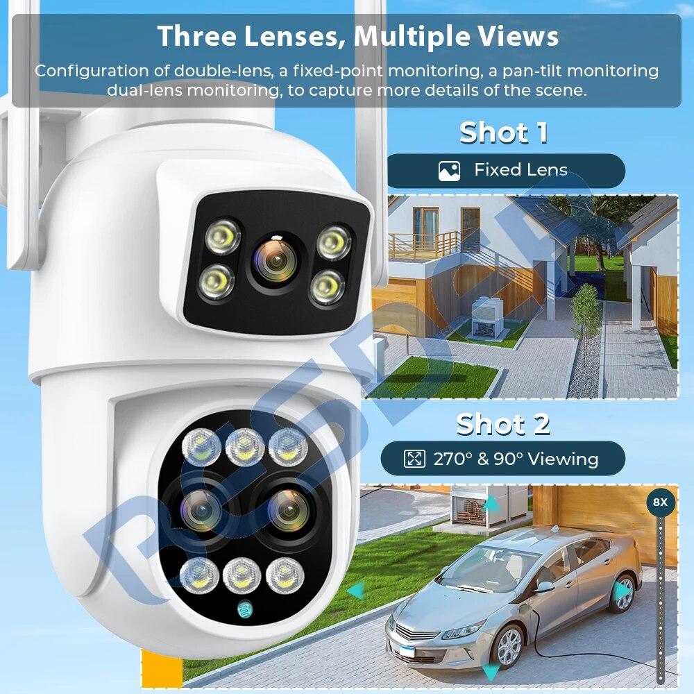 2024 New EU 9MP PTZ Wifi Camera Dual Screen 8X Digital Zoom Human Detection Outdoor Security Protection CCTV Surveillance IP Camera iCSee