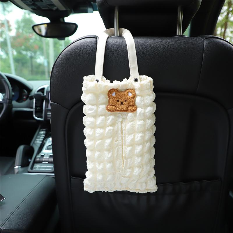 New Car Tissue Box Temperament Puff Grid Car Seat Hanging Paper Drawer Cartoon Bear Car Tissue Drawer