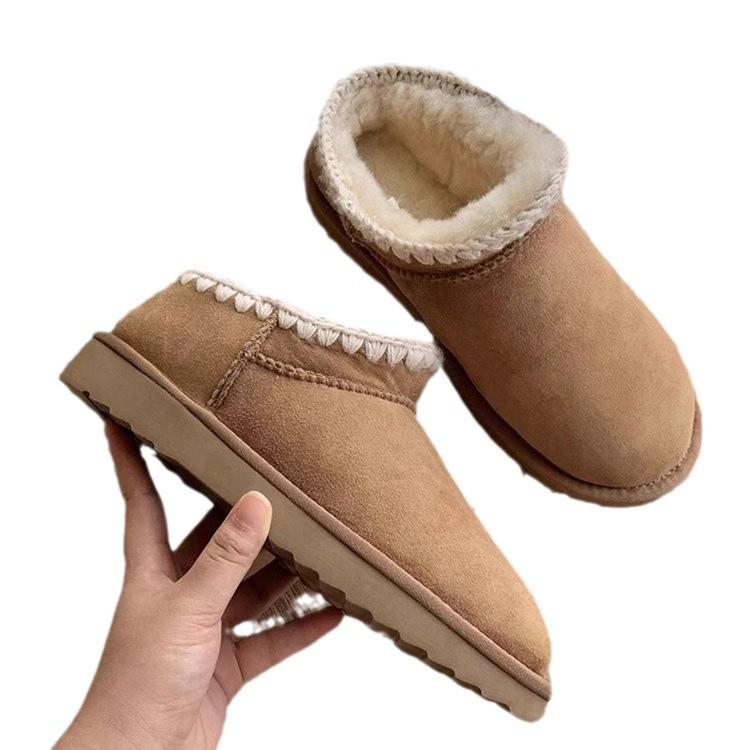 Snow Boots Women's Winter 2025 New Fur Integrated Low-top Cotton Shoes Popular Non-slip Short Tube Piled Thickened Cotton Boots