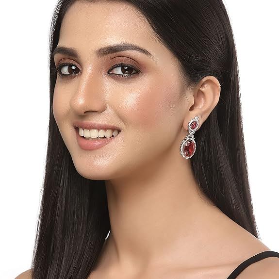 Versilberte, mit amerikanischen Diamanten besetzte, ovale Tropfenohrringe, Schmuck für Mädchen und Frauen