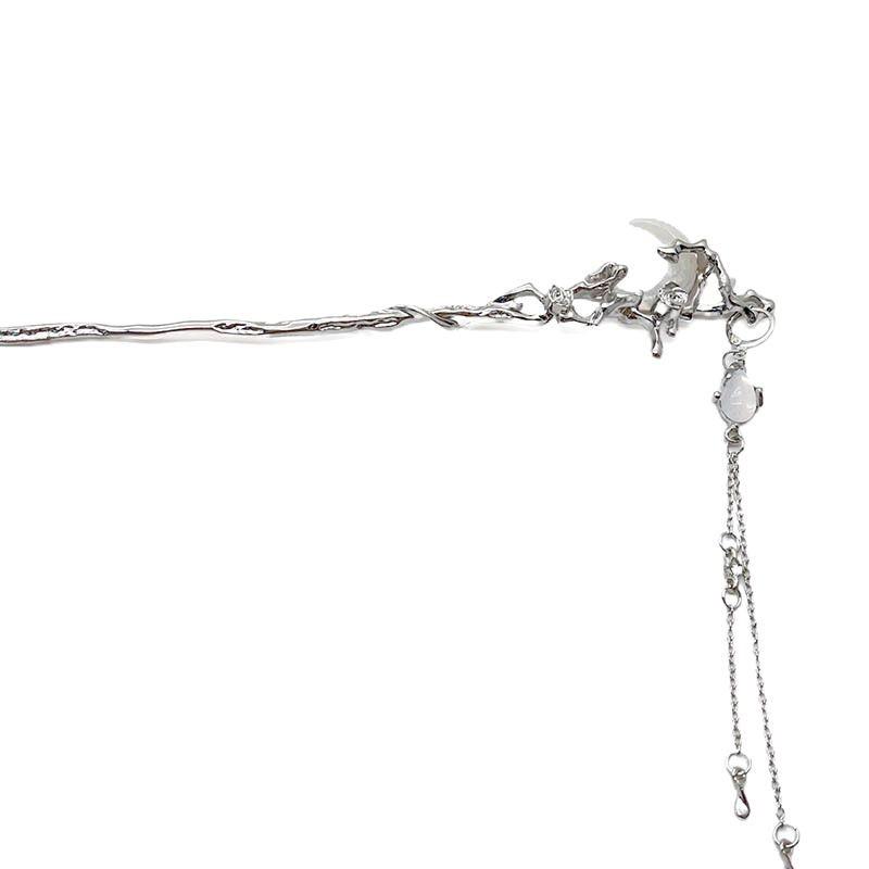 Elegant Crescent Moon Hairpin - Women's Chinese Rose Style Dark Hair Accessory