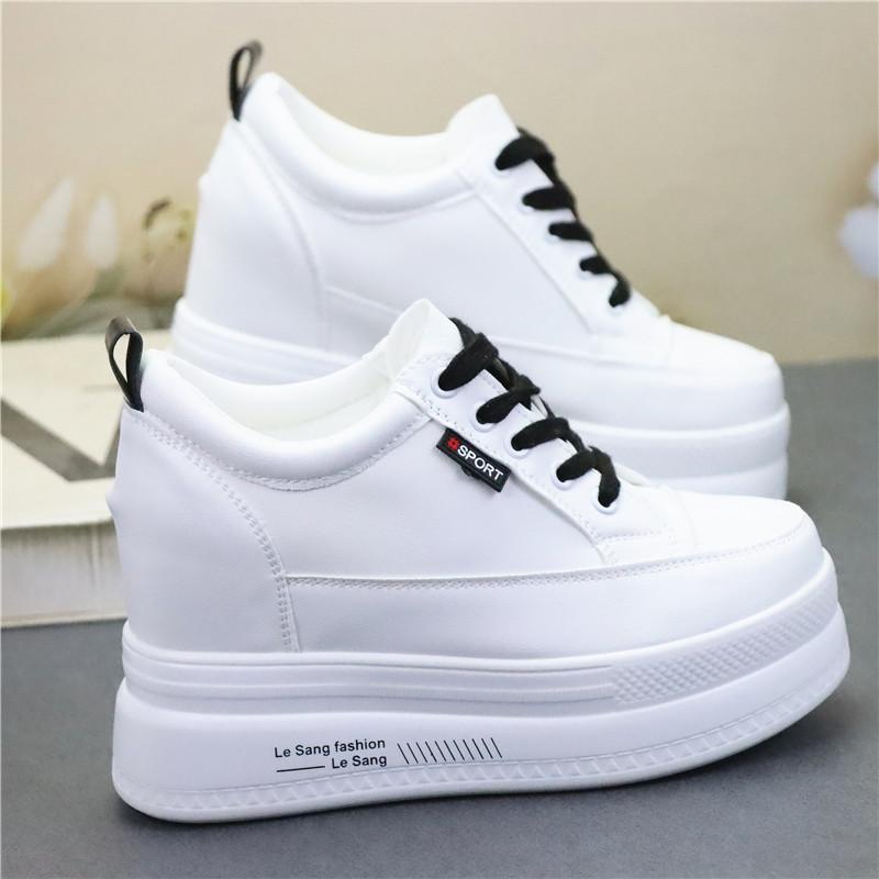 Fashion 10CM Genuine Leather Vulcanize Women Chunky Sneaker Spring Lace Up Platform Summer Autumn High Brand Comfy Loafer Shoes