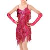Abito Latino Jazz Scintillante con Paillettes e Frange per Bambine e Ragazze con Guanti Outfit Costumi per Gara di Danza di Sala Prove