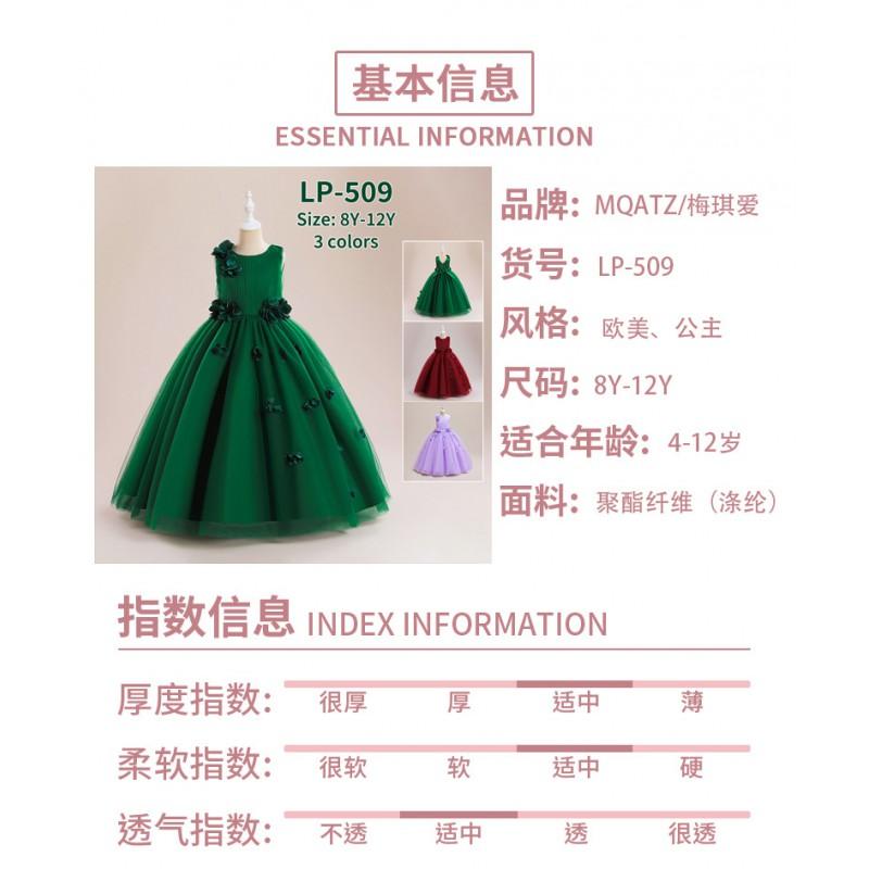 Girls Formal Dress Tulle Princess Gown Floor Length Piano Performance Kids
