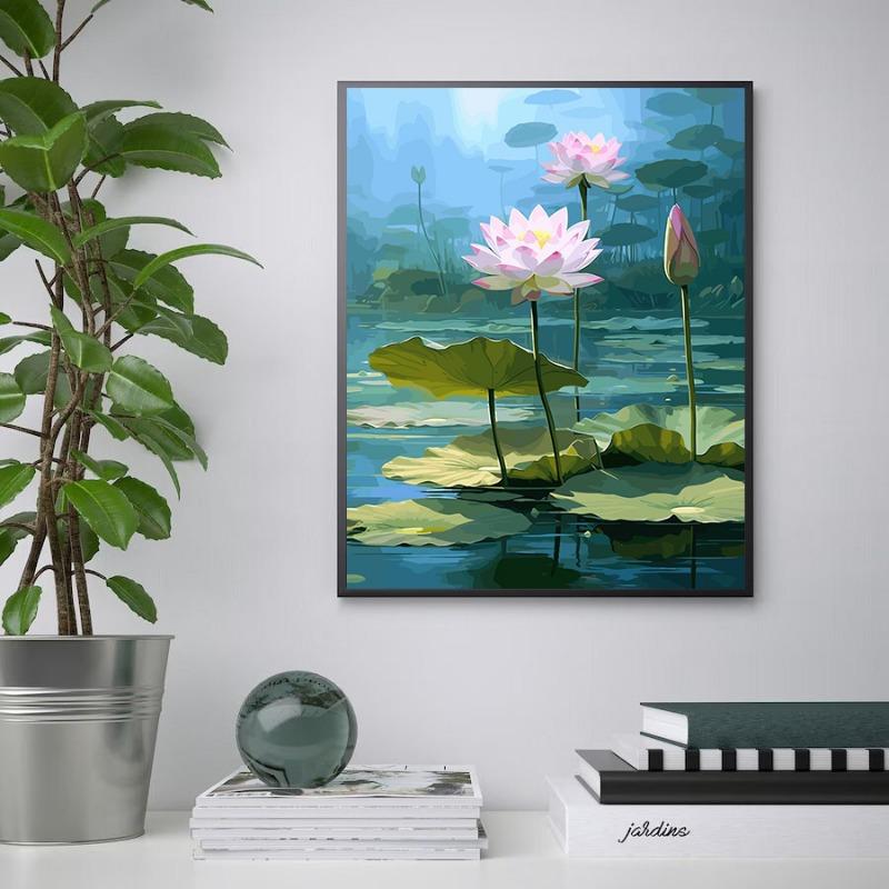 Beautiful Lotus Flower Colourful Modern Scenery Flowers Plants Canvas Painting Print Wall Art for Living Room Home Decor