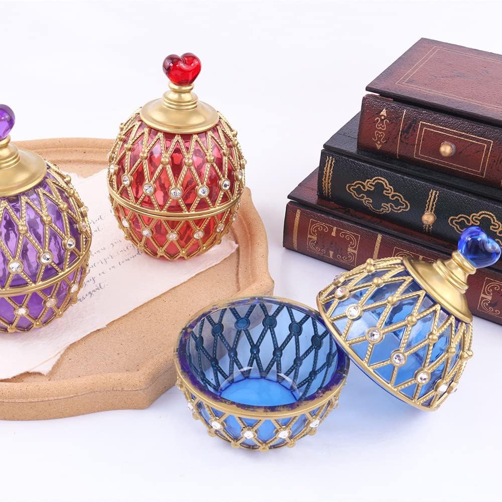 Ynxee Egg Shape Box with Heart Lid Epoxy Mold, for Small Trinket Jar Making, DIY Resin Casting Silicone Mold with 100pcs Matching Decorative Diamond