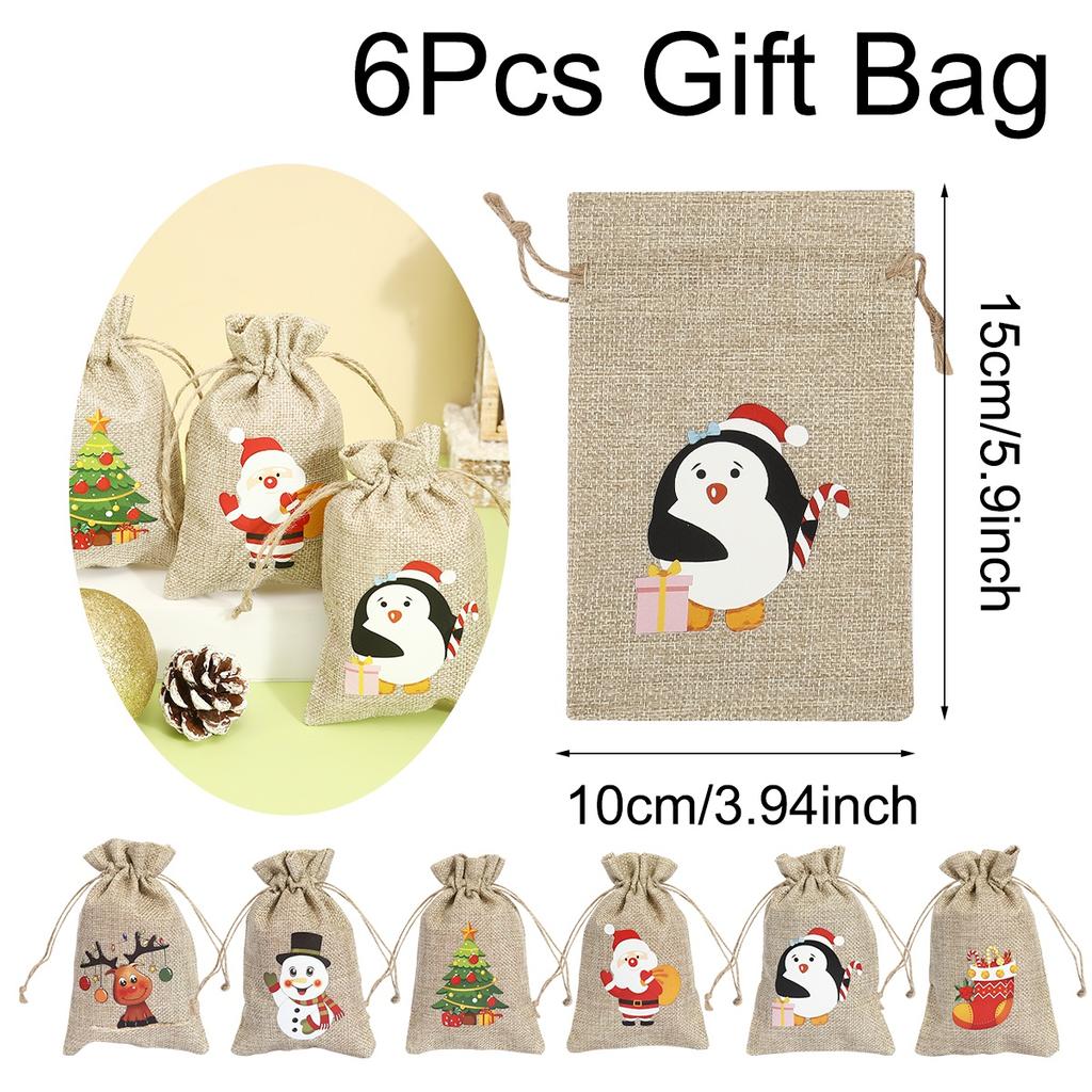 6pcs Linen Cotton Gifts Candy Bag Merry Christmas Decor For Home 2026 Xmas Navidad Natal Noel Gifts New Year 2026 Packing Bag