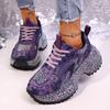 2025 autumn new fashion muffin platform casual rhinestone denim fabric dad shoes women's height-increasing sports shoes trendy shoes
