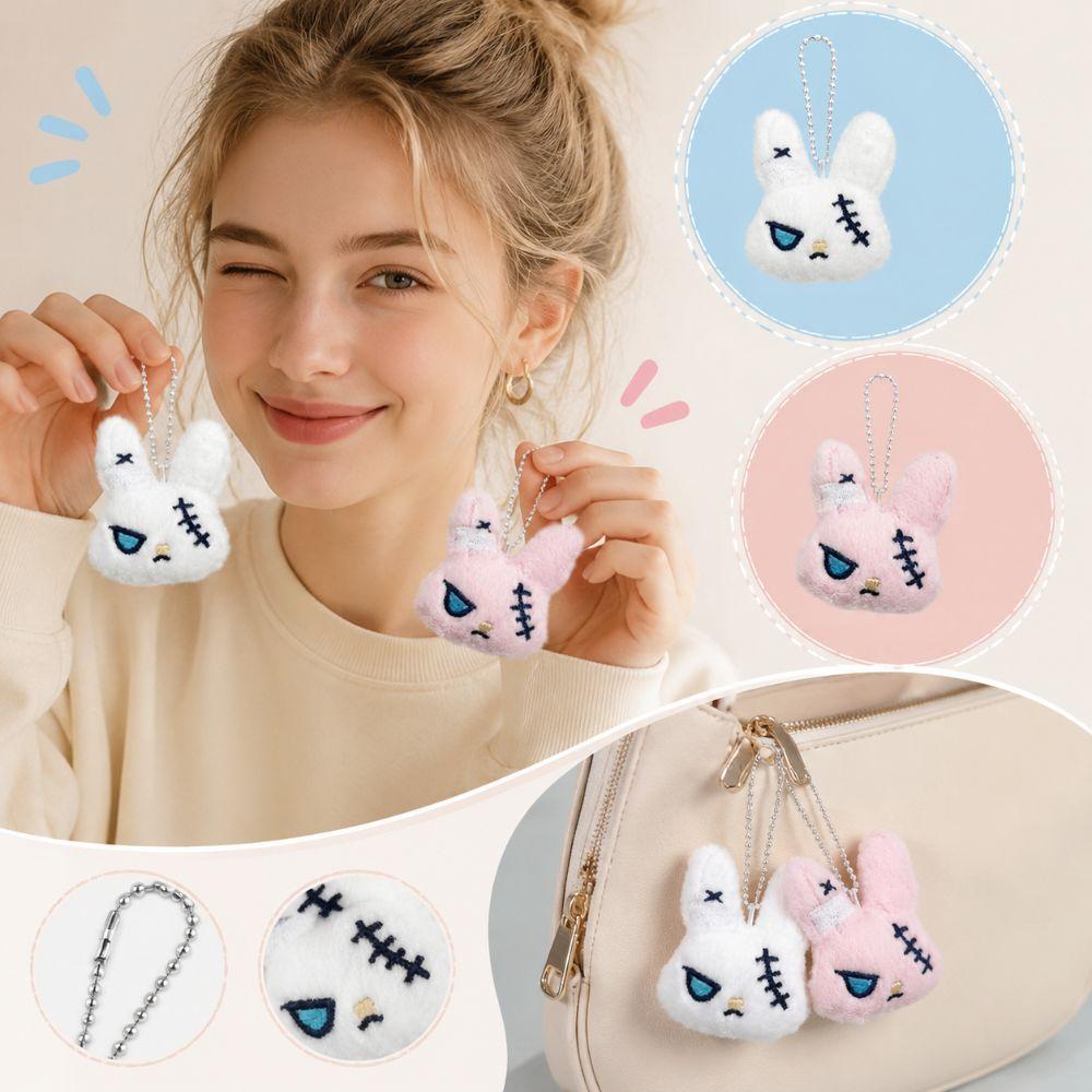 Cute Gothic Bunny Keychain Animal Wounded Rabbit Keyring Plush Rabbit Brooch  Daily Use