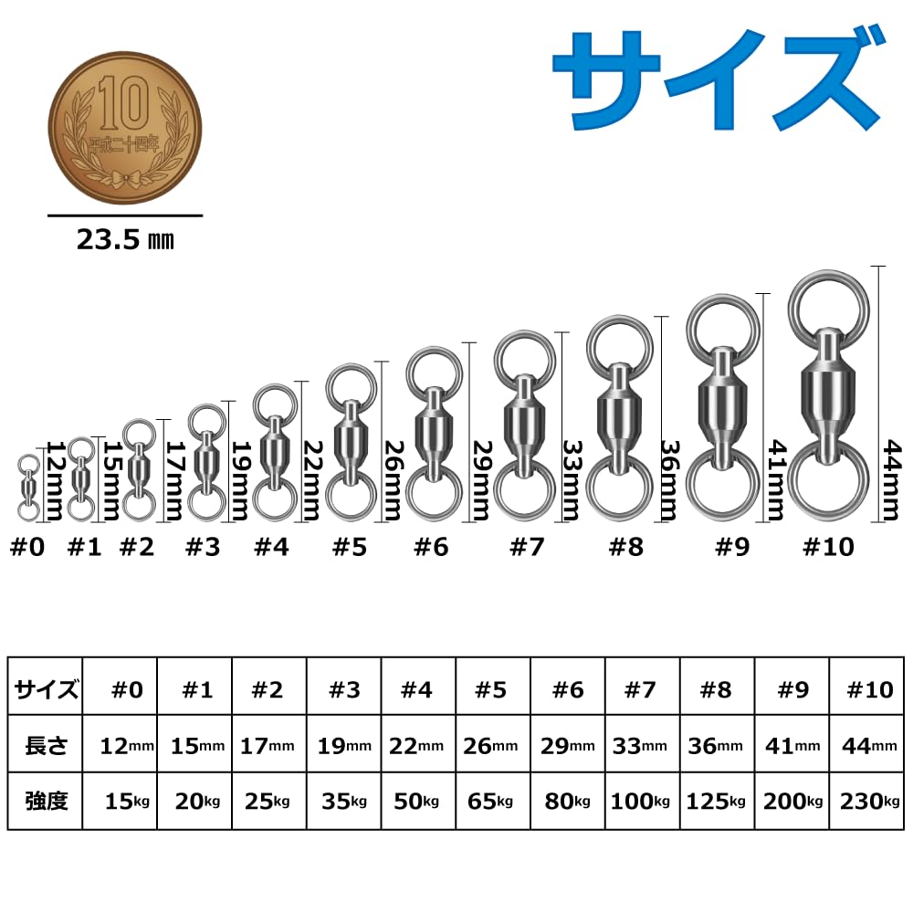 Ball Bearing Swivels 11 Sizes Stainless for Fishing from Delicate Small Fish to with Welded Bearings to Prevent Twisting #5, 30-Piece Set, Available,