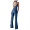 Women Casual Sleeveless Rompers Vintage Overalls Ladies Long Jumpsuits Heart Cutout Back Jumpsuit