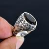 Vintage Men's 925 Sterling Silver Ring with Large Oval Smoky Quartz Gemstone Retro Filigree Carved Punk Style Jewelry