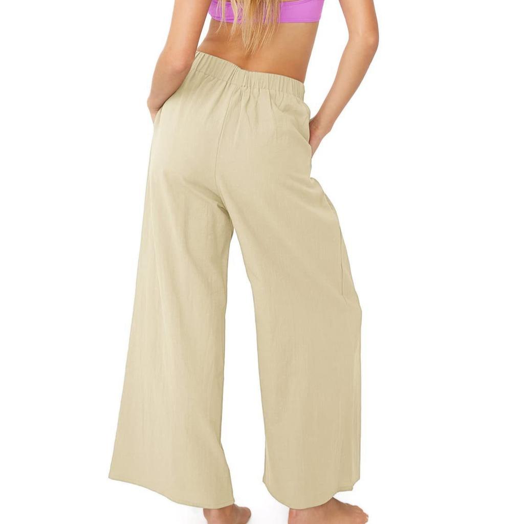 Cotton and Linen Women's Solid Color Trendy Brand High Waist Loose Casual Wide Leg Pants