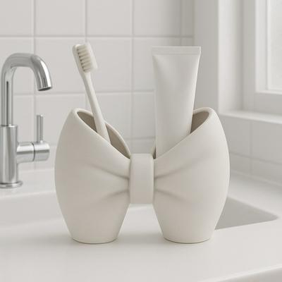 Sløyfe Tannbørsteholder 3D-printet Rosa Hvit Sløyfeknute Tannbørste Tannkrem Organizer Baderomsdekorasjon Multifunksjonell Skrivebordsoppbevaringsboks