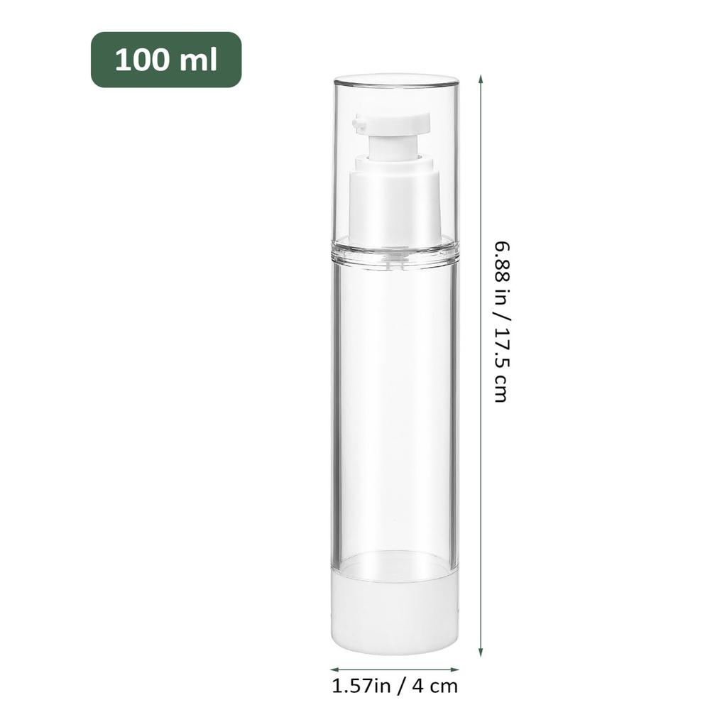 BESTOYARD Travel Pump Bottle, 100ml, Leak-Proof, Airless Refillable Container for Lotion and Emulsion, Clear Compact Size, Easy to Carry