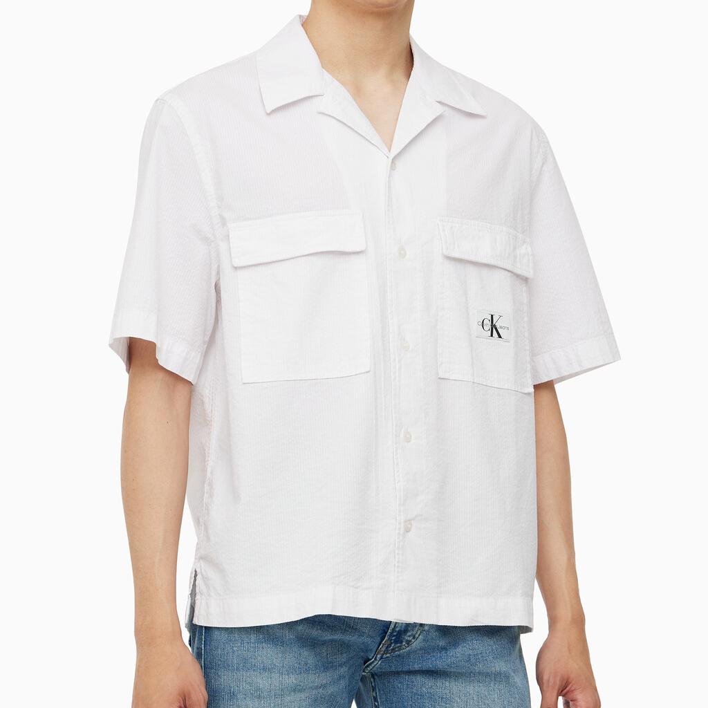 Calvin Klein Loose Comfortable Logo Short Sleeve Shirt Men shirts White J325175-YAF