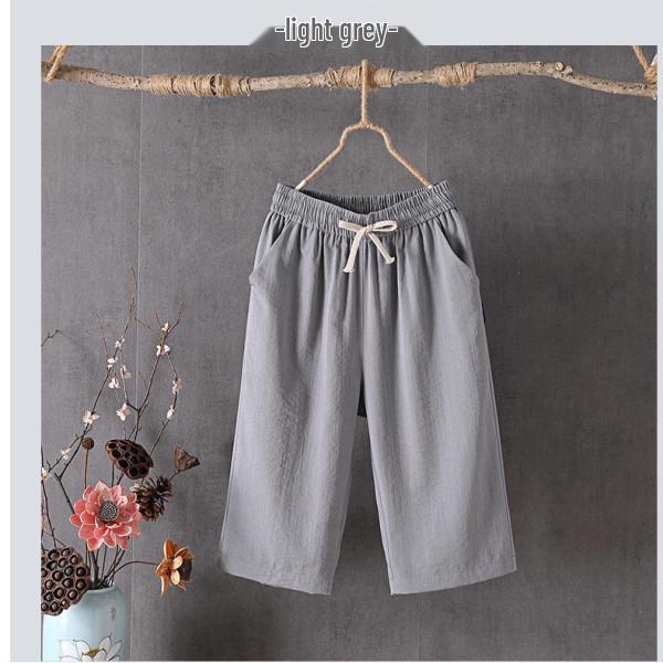Women's Summer Cotton-Linen Loose Wide-Leg Crop Pants 216 - Plus Size
