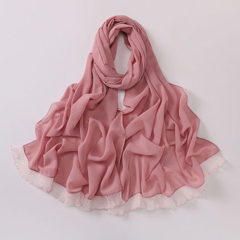 Fashion Muslim Modal Hijab Chiffon Shawls for Women Plain Soft Hijab Scarf Big Lace Trim Headscarf Islamic Turban Headband