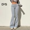 Women Flared Pants Elastic High Waist Solid Color Casual Trousers Basic Style Slim Fit Long Pants Daily Wear