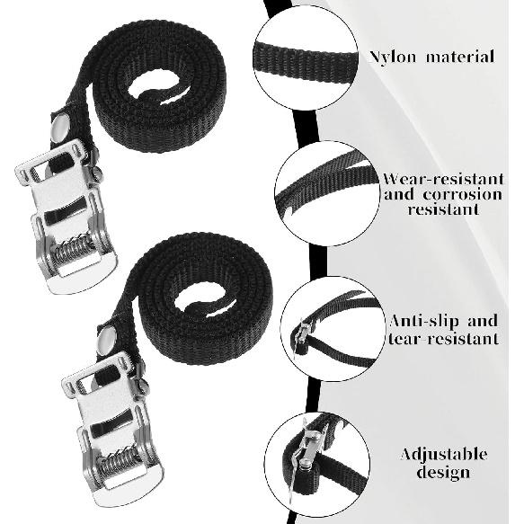 2 Pair Bike Pedal Straps, Universal Replacement Foot Pedal Straps Bicycle Toe Clips for Outdoor Cycling and Indoor Stationary