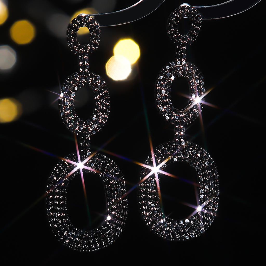 Personalised Exaggerated Black Electrophoresis Long Round Shape Earrings Luxury Shiny Diamond Studs Female Earrings Jewelry