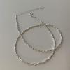 Elegant Silver Pearl Geometric Necklace - High-End Versatile Clavicle Chain for Women, New Style Glam with Fine Glitter