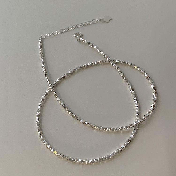 Elegant Silver Pearl Geometric Necklace - High-End Versatile Clavicle Chain for Women, New Style Glam with Fine Glitter