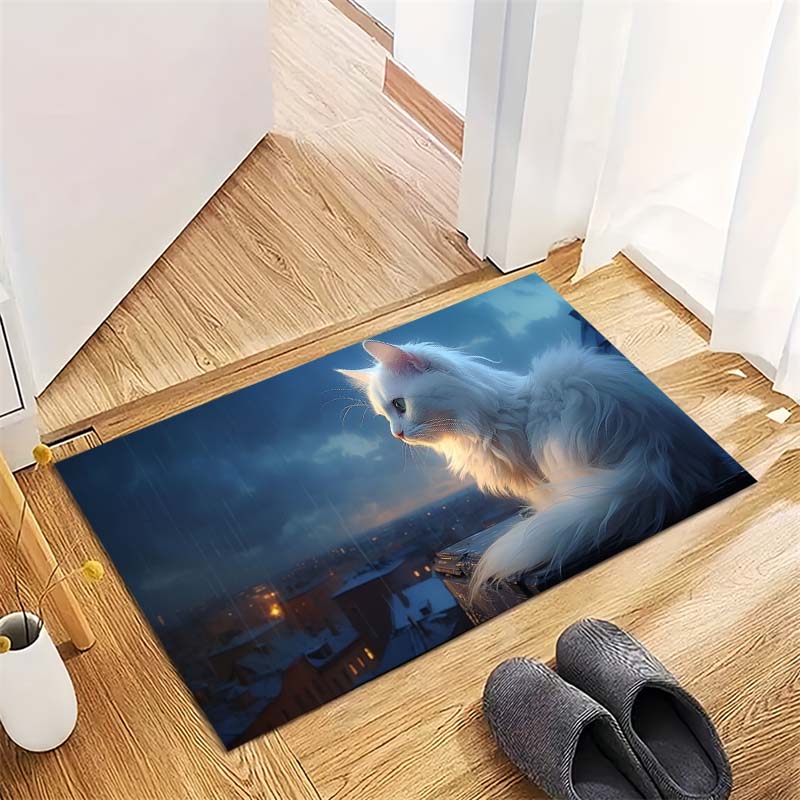 Cartoon Cats Group Non-Slip Doormat, Kawaii Pet Print Entryway Floor Mat