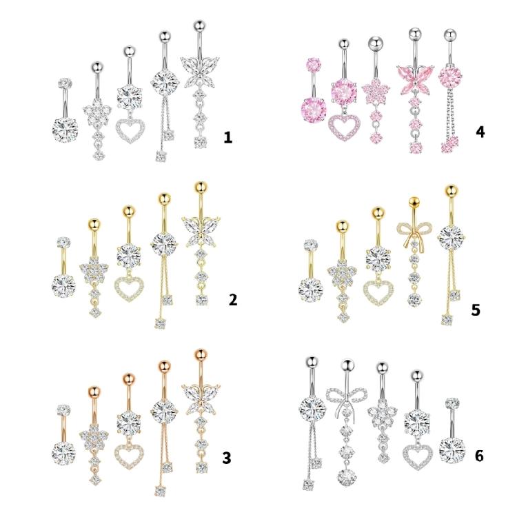 5 Butterfly Belly Button Rings Cubic Zirconia Body Jewelry Set Lightweight Copper Fashion Accessories