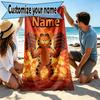 Custom Name Personalized Garfield Print Beach Towel, for Trip Camping Beach Party Home Decor, Birthday Gift for Family & Friends