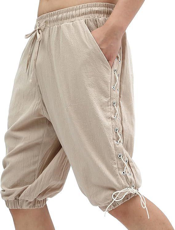 Pantalones Cortos de Pirata para Hombre Renacentista Medieval Vintage con Cordones Vikingo Navegante Disfraz de Halloween