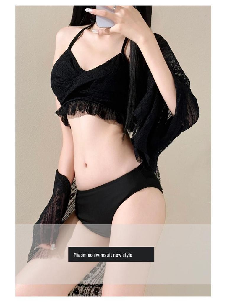 2025 Women's Sexy Lace Bikini Swimsuit - Split Tube Top with Hip Covering, Perfect for Hot Springs and Beach.