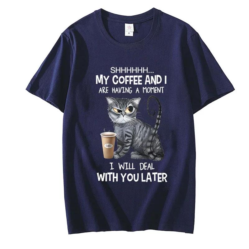 Coffee Cat Print Women Clothes Angry Cat Lover Female Tops Tee Tshirt Fashion Anime Cartoon Tees Ladies Graphic T-Shirt Y2k Tops