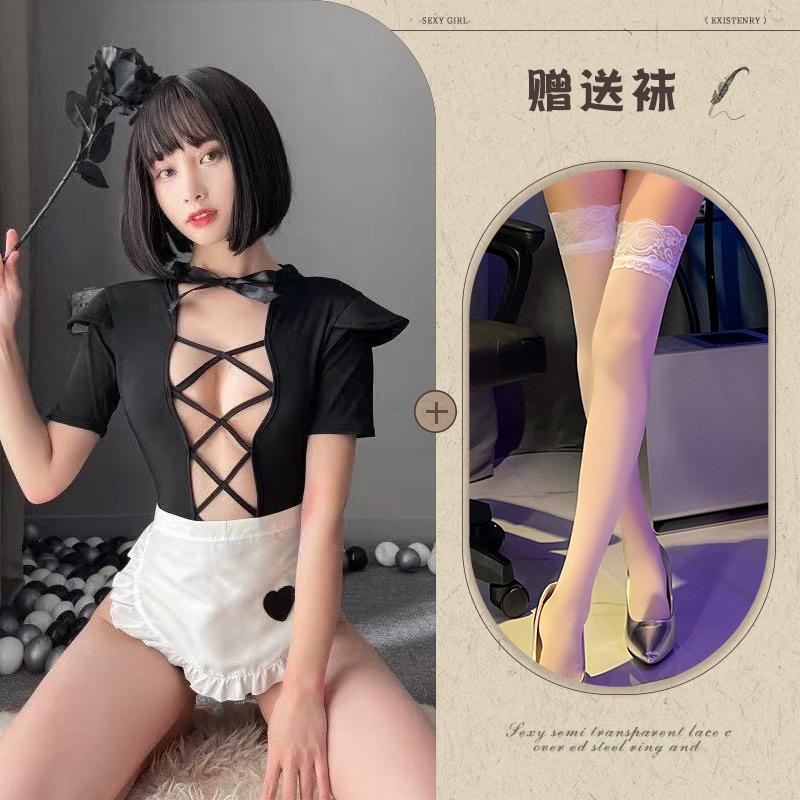 New Internet celebrity shot, sexy lingerie hollowed out maid secretary suit maid milk dress