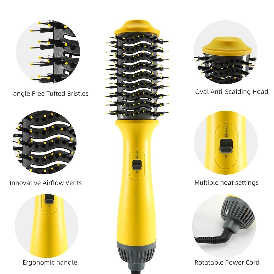 Hot Air Brush Multi-Function Hair Dryer Straightener Curler Comb One Step Professional Salon Hair Styler and Volumizer Ion Blow