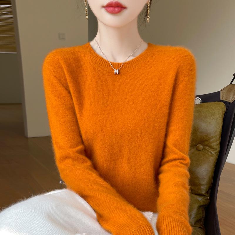 Herbst/Winter 2025 Damen 100% Wolle Nahtloser Rundhals Pullover