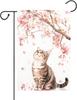 Spring Summer Garden Ag 12x18 Double Sided, Burlap Small Scottish Fold Cat Cherry Blossom Yard House Outside Outdoor Seaso AAS