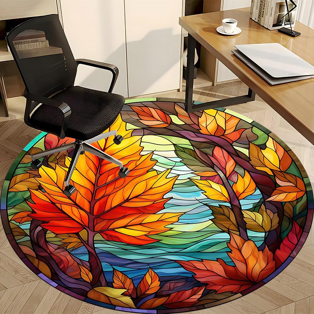 1pc Autumn Leaves Office Round Area Rug,  Mat Suitable For Office, Under Office Chairs Bedroom Living Room Home Decor, Room Deco