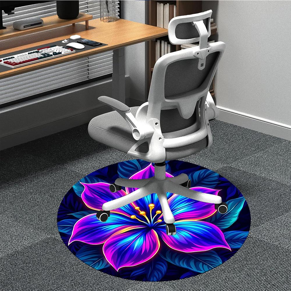 1pc Neon Flower Print Chair Carpet for Office, Round Non Slip Durable Large Size Office Carpet, Suitable for Office