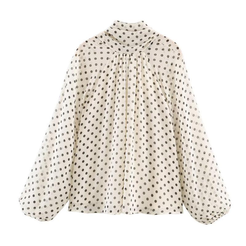 Women's Fashion: European and American Style Polka Dot Casual Loose Long Sleeve Shirt