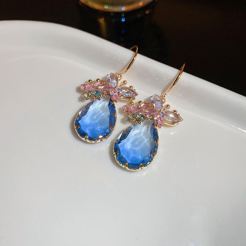 Hochwertige Silbernadel Zirkon Blume Fransenohrringe Europäische und Amerikanische Leichter Luxus Temperament Ohrringe Retro Nischenohrringe