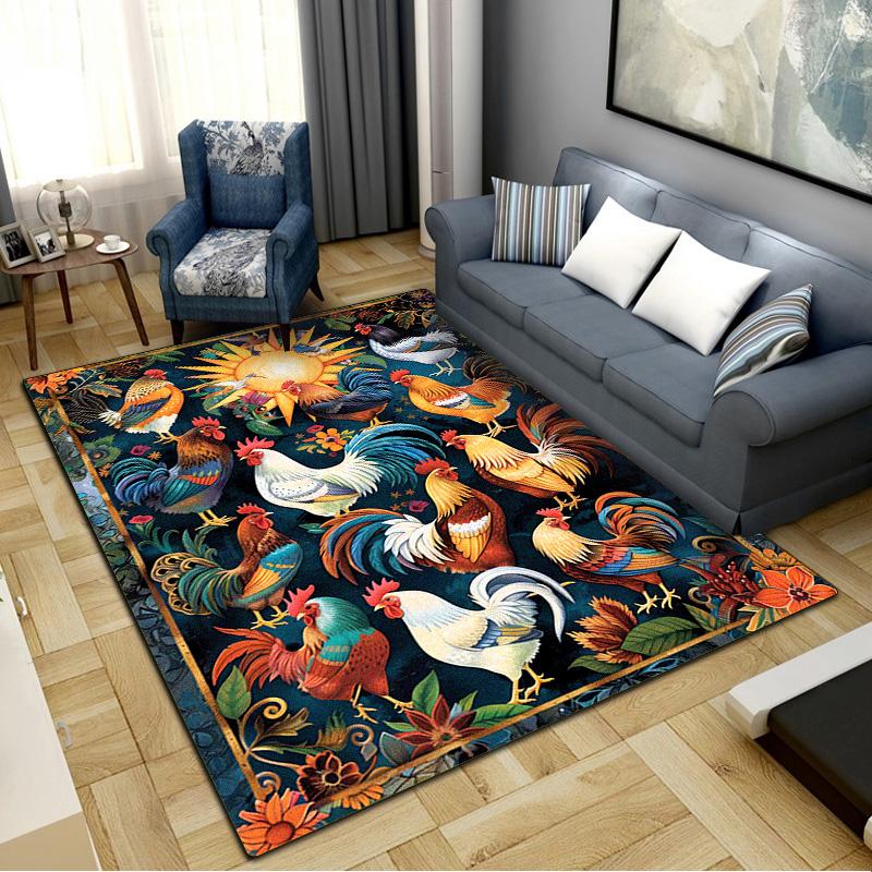 Vintage Chicken Art Carpet Rug for Living Room Bedroom Home Sofa Decoration,Kids Play Non-slip Floor Mat
